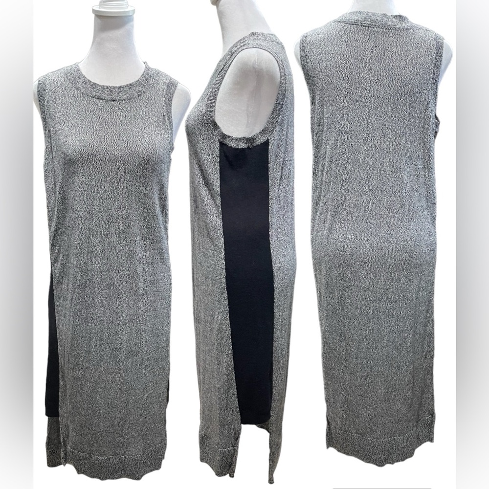 Athleta Heather Black & White Merino Wool Sleeveless Sweater Dress Size Small